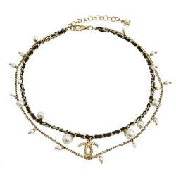 Pre Owned قلادة شانيل معدن ذو لون ذهبي باهت متعدد السلاسل