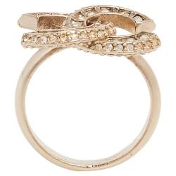 مملوكة مسبقًا خاتم شانيل CC كريستال ذهبي اللون مقاس أوروبي 54