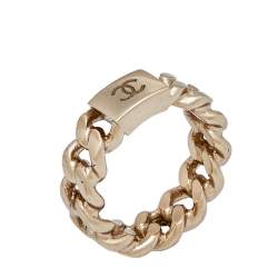 مملوكة مسبقًا Chanel CC Gold Tone Metal Band Ring Size 52