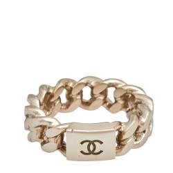 مملوكة مسبقًا Chanel CC Gold Tone Metal Band Ring Size 52