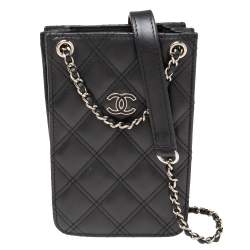 Chanel Black Quilted Leather CC Phone Holder with Chain Chanel