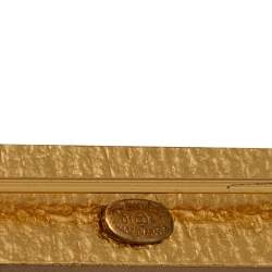 Pre Owned Chanel Gold Tone Pearl Logo Chain Pin Brooch