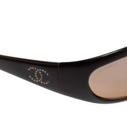 Pre Owned Chanel Black/Brown 6004B Crystal Embellished CC Rectangle Sunglasses