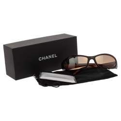 Pre Owned Chanel Black/Brown 6004B Crystal Embellished CC Rectangle Sunglasses