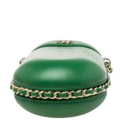 Pre Owned Chanel Green Leather CC Glasses Case with Chain