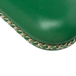 Pre Owned Chanel Green Leather CC Glasses Case with Chain