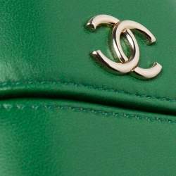 Pre Owned Chanel Green Leather CC Glasses Case with Chain
