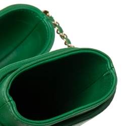 Pre Owned Chanel Green Leather CC Glasses Case with Chain
