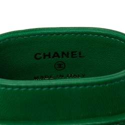 Pre Owned Chanel Green Leather CC Glasses Case with Chain