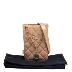 Pre Owned Chanel Metallic Beige Quilted Leather Crossbody Phone Holder