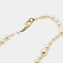 Chanel CC Charm Faux Pearl Crystal Gold Tone Beaded Long Necklace