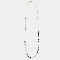 مملوكة مسبقًا Chanel Monochrome Faux Pearls Crystal CC Charm Station Necklace