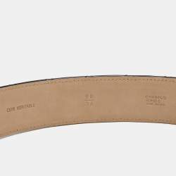 مملوكة مسبقًا Chanel Black Quilted Patent Leather CC Buckle Belt 90cm