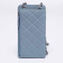 Chanel Blue Quilted Caviar Leather Phone Holder Crossbody Bag