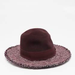Pre Owned Chanel Burgundy Lurex Tweed Hat 