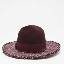 Pre Owned Chanel Burgundy Lurex Tweed Hat 