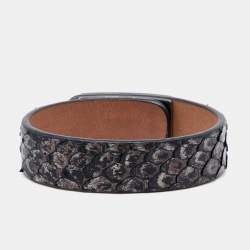 Chanel Grey Metallic Snakeskin Leather Bracelet