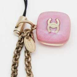 Pre Owned Chanel CC Logo Resin Charm Gold Tone Cell Phone Strap
