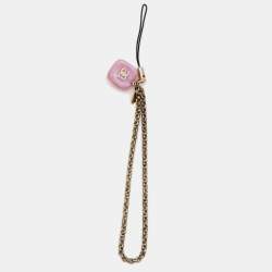 Pre Owned Chanel CC Logo Resin Charm Gold Tone Cell Phone Strap