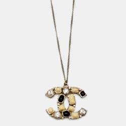 Chanel CC Crystal Resin Gold Tone Pendant Necklace Chanel