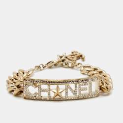 Chanel CC Crystals Gold Tone Metal Link Bracelet Chanel