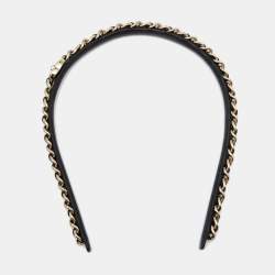 Pre Owned Chanel Black Leather Turnlock Chain Link Headband