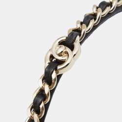 Pre Owned Chanel Black Leather Turnlock Chain Link Headband