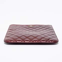 Pre Owned Chanel Burgundy Quilted Patent Leather Brilliant iPad Case