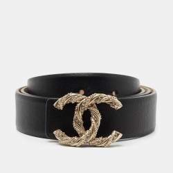 Chanel Black Leather Crystal Embellished CC Logo Buckle Belt 95CM Chanel |  TLC