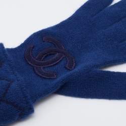 Pre Owned Chanel Royal Blue CC Applique Cashmere Blend Gloves