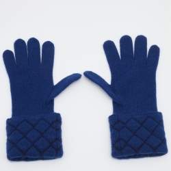 Pre Owned Chanel Royal Blue CC Applique Cashmere Blend Gloves