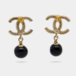 Pre Owned أقراط شانيل سي سي خرز زجاج ومعدن ذهبي اللون