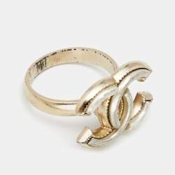 Chanel Pale Gold Tone CC Motif Ring EU 51