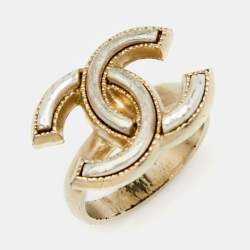 Chanel Pale Gold Tone CC Motif Ring EU 51