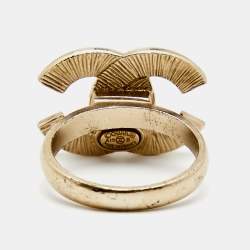 Chanel Pale Gold Tone CC Motif Ring EU 51