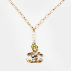 مملوكة مسبقًا Chanel Gold Tone Multicolor Crystal Embedded CC Charm Necklace