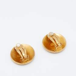 Chanel Gold Tone CC Round Clip On Earrings