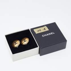 Chanel Gold Tone CC Round Clip On Earrings
