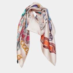 مملوكة مسبقًا Chanel Pale Pink Chain Print Silk Square Scarf