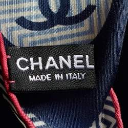 Chanel Navy Blue CC Logo Print Silk Scarf
