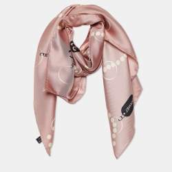 Pre Owned Chanel Pink Bead CC Charms Print Silk Scarf