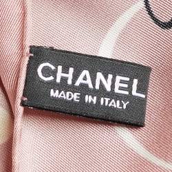 Pre Owned Chanel Pink Bead CC Charms Print Silk Scarf