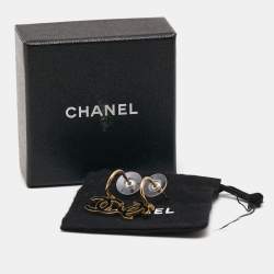 مملوكة مسبقًا Chanel Gold Tone Black Enamel CC Drop Earrings