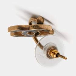 مملوكة مسبقًا Chanel Gold Tone Black Enamel CC Drop Earrings