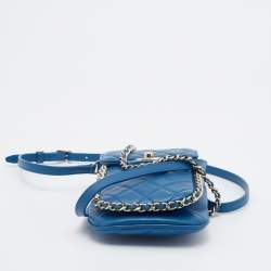 Pre Owned Chanel Blue Quilted Leather CC Chain Phone Holder