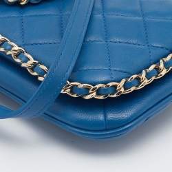 Pre Owned Chanel Blue Quilted Leather CC Chain Phone Holder