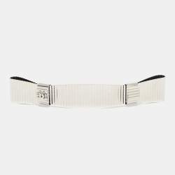 Pre Owned Chanel CC Textured Double Bow Silver Tone Barrette