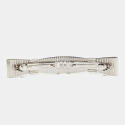 Chanel CC Textured Double Bow Silver Tone Barrette