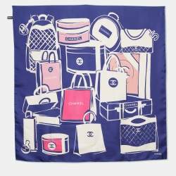 Chanel Navy Blue Bags Print Silk Scarf