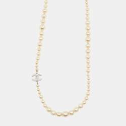 Pre Owned Chanel CC Faux Pearl Long Necklace